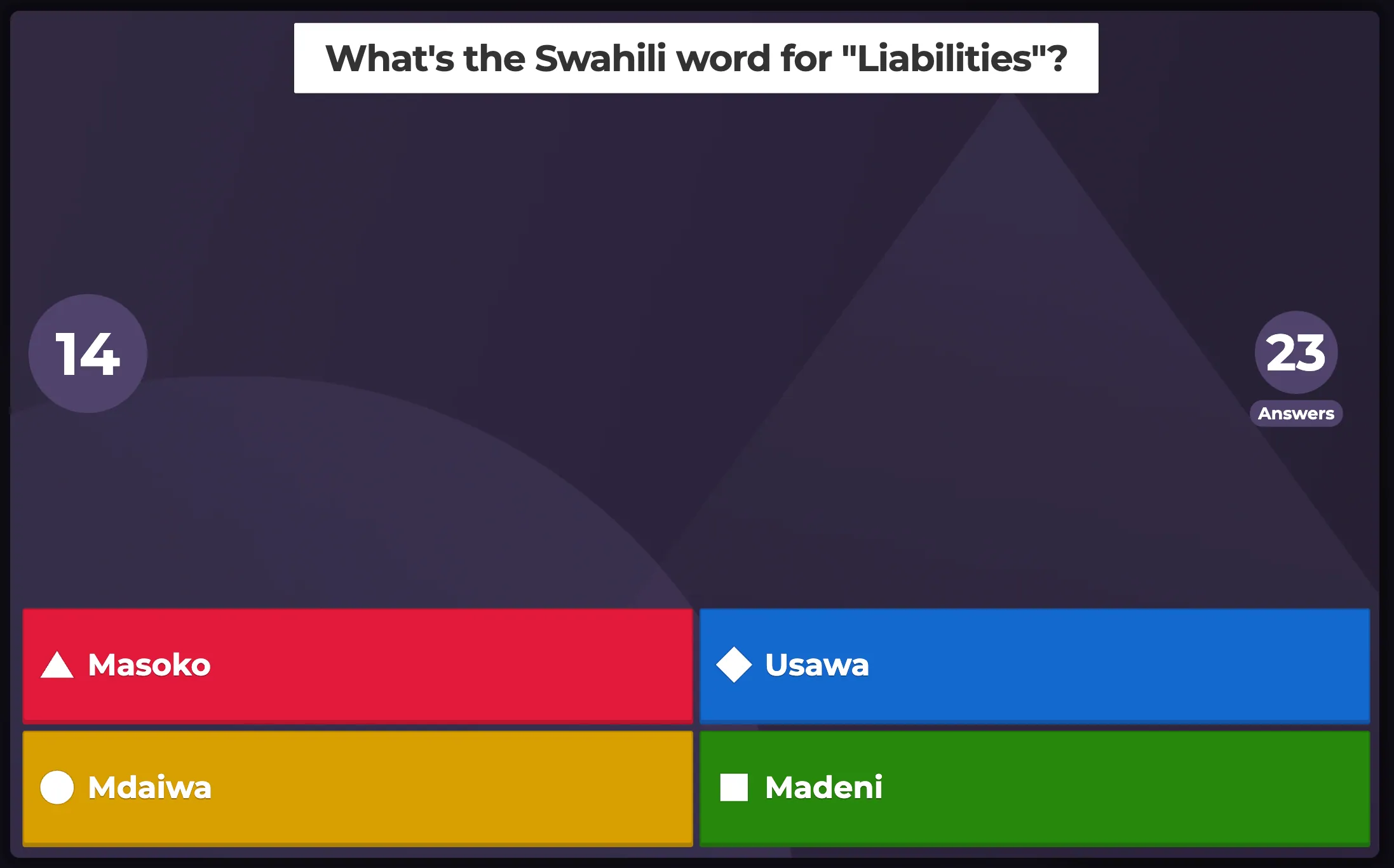 Class 2 Kahoot quiz screenshot